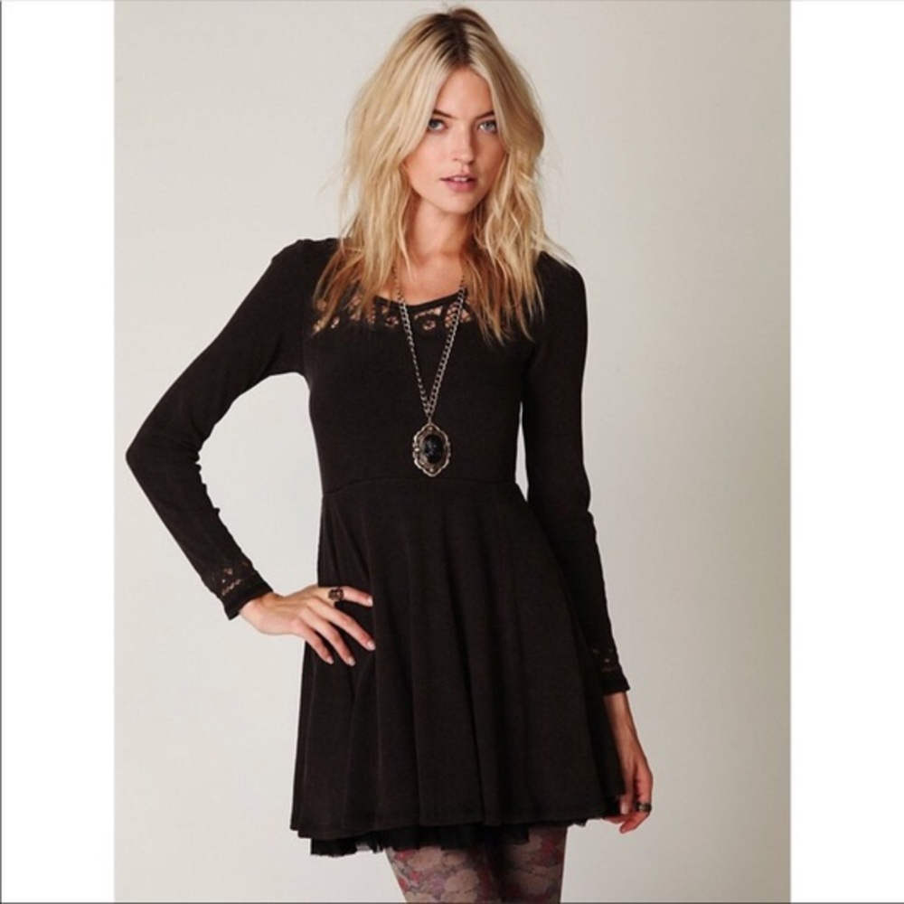 Free People Lace Back Skater Dress in Black